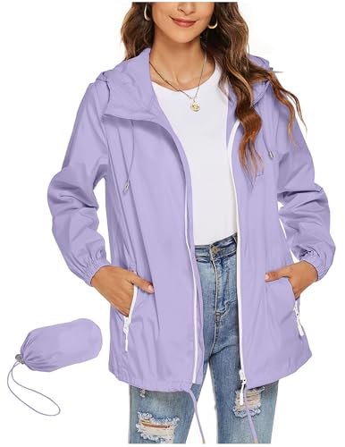 CSYX Regenjacke Damen Wasserdicht Jacke Regenmantel Leichte Regenjacken Faltbar Dünne Windbreaker Wanderjacke Blouson Jacken Outdoorjacke Packbar Übergangsjacke mit Kapuze Softshelljacke Regenponcho von CSYX