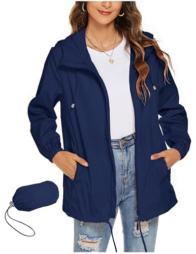 CSYX Regenjacke Damen Wasserdicht Jacke Regenmantel Leichte Regenjacken Faltbar Dünne Windbreaker Wanderjacke Blouson Jacken Outdoorjacke Packbar Übergangsjacke mit Kapuze Softshelljacke Regenponcho von CSYX