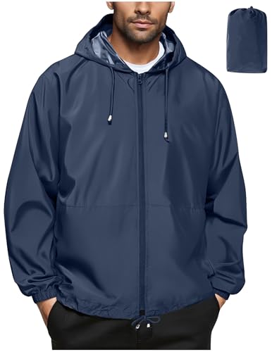 CSYX Regenjacke Herren Wasserdicht Jacke Regenmantel Leichte Windjacke Regenjacken Faltbar Dünne Wanderjacke Blouson Jacken Outdoorjacke Packbar Übergangsjacke mit Kapuze Softshelljacke Bomberjacke von CSYX
