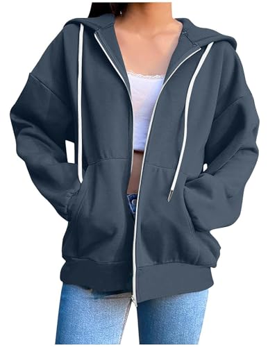 CSYX Sweatjacke Damen mit Kapuze Zipper Hoodie Jacke Leicht Übergangsjacke Elegant Einfarbig Dünne Kapuzenjacke mit Taschen Sweatshirt Locker College Jacke Baumwoll Sportjacke Trainingsjacke Pullover CSYX Sweatjacke Damen mit Kapuze Zipper Hoodie Jacke Leicht Übergangsjacke Elegant Einfarbig Dünne Kapuzenjacke mit Taschen Sweatshirt Locker College Jacke Baumwoll Sportjacke Trainingsjacke Pullover von CSYX