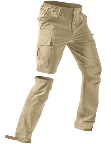 CSYX Wanderhose Herren Zip Off Hose Abnehmbar Trekkinghose Atmungsaktiv Outdoorhose wasserdichte Cargohose Stretch Kurz Arbeit Hosen Schnell Trockend Funktionshose Leicht Softshellhose mit 5 Taschen von CSYX