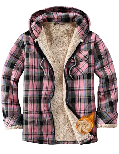 Damen Sweatjacke Karierte Fleecejacke Gefüttert Winterjacke Warme Zipper Hoodie Plüschjacke mit Kapuze Sherpa Teddy Jacke Kapuzenjacke Übergangsjacke Große Größen mit Taschen Flauschig Sweatshirt von CSYX