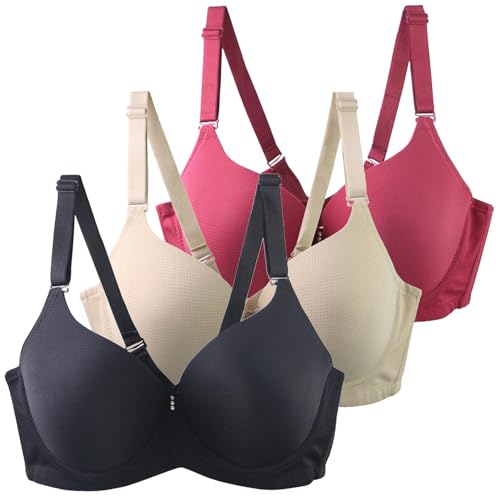 Klassische BHS Damen mit Bügel Komfort Nahtlos BH Set 3er Pack Push Up Sport BH Trainings Schlaf BHS mit Verstellbarem Bustier Starker Halt Große Brüste Unterwäsche Gepolstert für Alltag Yoga Joggen von CSYX