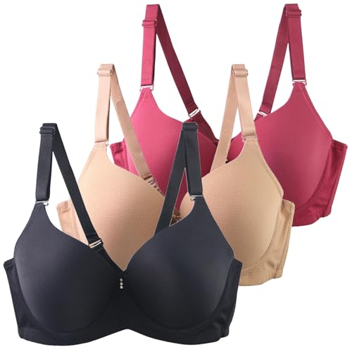 Klassische BHS Damen mit Bügel Komfort Nahtlos BH Set 3er Pack Push Up Sport BH Trainings Schlaf BHS mit Verstellbarem Bustier Starker Halt Große Brüste Unterwäsche Gepolstert für Alltag Yoga Joggen von CSYX