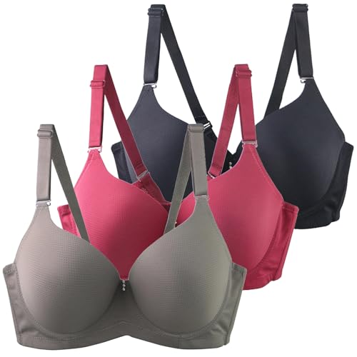 Klassische BHS Damen mit Bügel Komfort Nahtlos BH Set 3er Pack Push Up Sport BH Trainings Schlaf BHS mit Verstellbarem Bustier Starker Halt Große Brüste Unterwäsche Gepolstert für Alltag Yoga Joggen von CSYX