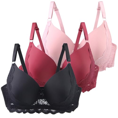 Klassische BHS Damen mit Bügel Komfort Nahtlos Spitzen BH Set 3er Pack Push Up Sport BH mit Verstellbarem Bustier Große Brüste Unterwäsche Starker Halt Trainings Schlaf BHS Gepolstert für Alltag Yoga von CSYX