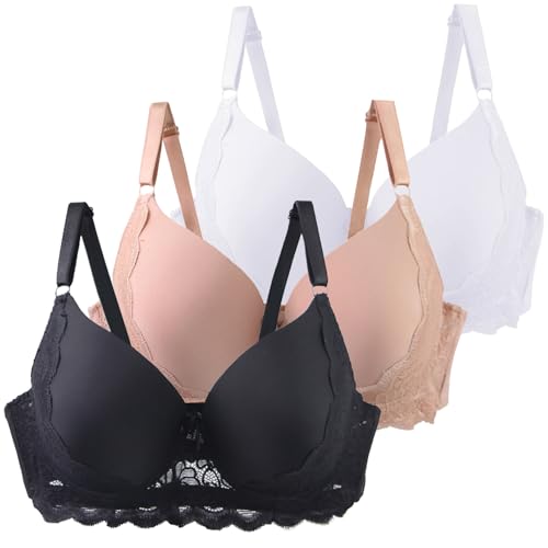 Klassische BHS Damen mit Bügel Komfort Nahtlos Spitzen BH Set 3er Pack Push Up Sport BH mit Verstellbarem Bustier Große Brüste Unterwäsche Starker Halt Trainings Schlaf BHS Gepolstert für Alltag Yoga von CSYX