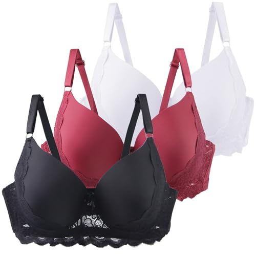 Klassische BHS Damen mit Bügel Komfort Nahtlos Spitzen BH Set 3er Pack Push Up Sport BH mit Verstellbarem Bustier Große Brüste Unterwäsche Starker Halt Trainings Schlaf BHS Gepolstert für Alltag Yoga von CSYX