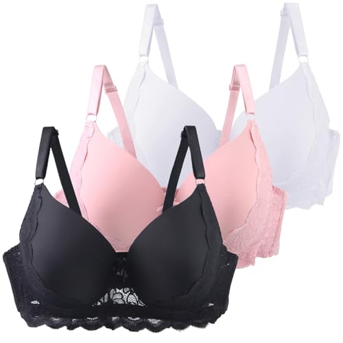 Klassische BHS Damen mit Bügel Komfort Nahtlos Spitzen BH Set 3er Pack Push Up Sport BH mit Verstellbarem Bustier Große Brüste Unterwäsche Starker Halt Trainings Schlaf BHS Gepolstert für Alltag Yoga von CSYX