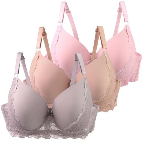 Klassische BHS Damen mit Bügel Komfort Nahtlos Spitzen BH Set 3er Pack Push Up Sport BH mit Verstellbarem Bustier Große Brüste Unterwäsche Starker Halt Trainings Schlaf BHS Gepolstert für Alltag Yoga von CSYX