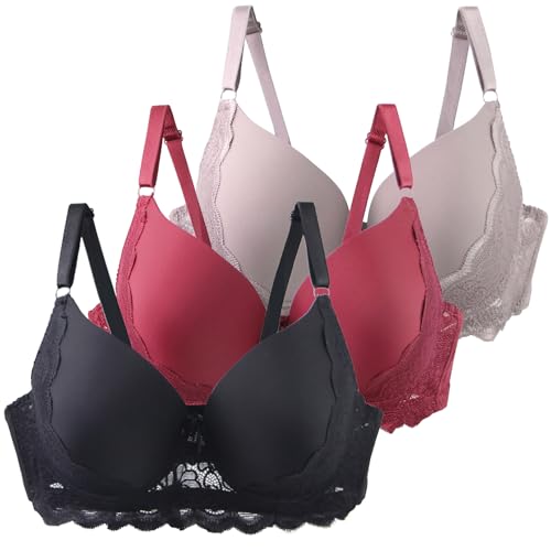 Klassische BHS Damen mit Bügel Komfort Nahtlos Spitzen BH Set 3er Pack Push Up Sport BH mit Verstellbarem Bustier Große Brüste Unterwäsche Starker Halt Trainings Schlaf BHS Gepolstert für Alltag Yoga von CSYX