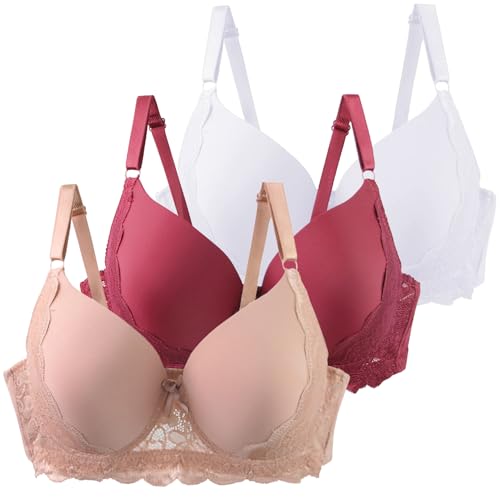 Klassische BHS Damen mit Bügel Komfort Nahtlos Spitzen BH Set 3er Pack Push Up Sport BH mit Verstellbarem Bustier Große Brüste Unterwäsche Starker Halt Trainings Schlaf BHS Gepolstert für Alltag Yoga von CSYX