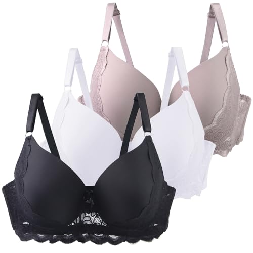 Klassische BHS Damen mit Bügel Komfort Nahtlos Spitzen BH Set 3er Pack Push Up Sport BH mit Verstellbarem Bustier Große Brüste Unterwäsche Starker Halt Trainings Schlaf BHS Gepolstert für Alltag Yoga von CSYX