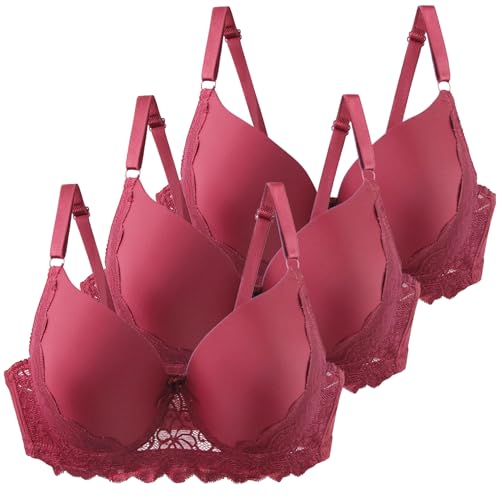 Klassische BHS Damen mit Bügel Komfort Nahtlos Spitzen BH Set 3er Pack Push Up Sport BH mit Verstellbarem Bustier Große Brüste Unterwäsche Starker Halt Trainings Schlaf BHS Gepolstert für Alltag Yoga von CSYX