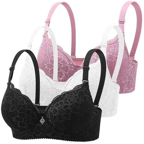 Klassische Spitzen BHS Damen mit Bügel 3er Pack Push Up BH mit Verstellbarem Bustier Komfort Nahtlos BH Set Gepolstert Sexy Trainings Schlaf Sport BH Unterwäsche Alltag Yoga Joggen von CSYX