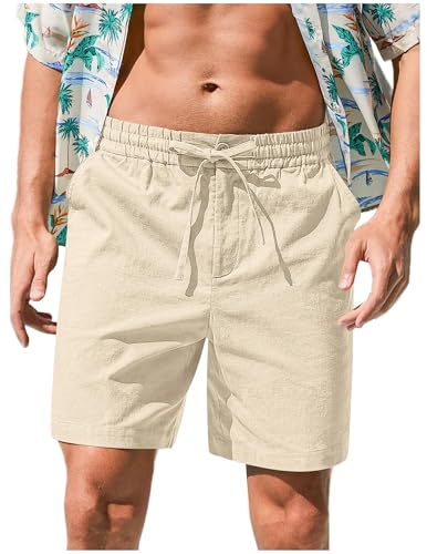 Kurze Hosen Herren Baumwolle Leinen Shorts Sommer Leinenhose Baggy Sporthose Casual Tunnelzug Freizeithose mit Taschen Leichte Bermuda Short Hose Laufhose Wanderhose Stoffhose Jogginghose von CSYX