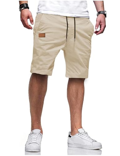 Kurze Hosen Herren Shorts Sommer Chino Arbeitshose Sporthose Baggy Cargo Shorts Casual Tunnelzug Freizeithose Elastische Taille mit Taschen Männer Short Hose Laufhose Wanderhose Stoffhose Jogginghose von CSYX