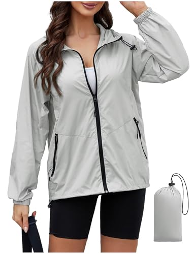 Regenjacke Damen Wasserdicht Jacke Regenmantel Leichte Regenjacken Faltbar Dünne Windbreaker Wanderjacke Blouson Jacken Outdoorjacke Packbar Übergangsjacke mit Kapuze Softshelljacke Regenponcho Regen von CSYX