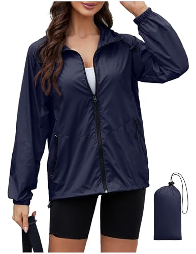 Regenjacke Damen Wasserdicht Jacke Regenmantel Leichte Regenjacken Faltbar Dünne Windbreaker Wanderjacke Blouson Jacken Outdoorjacke Packbar Übergangsjacke mit Kapuze Softshelljacke Regenponcho Regen von CSYX
