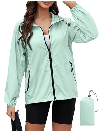 Regenjacke Damen Wasserdicht Jacke Regenmantel Leichte Regenjacken Faltbar Dünne Windbreaker Wanderjacke Blouson Jacken Outdoorjacke Packbar Übergangsjacke mit Kapuze Softshelljacke Regenponcho Regen von CSYX