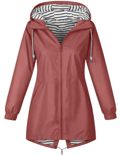 Regenjacke Damen Wasserdicht Jacke Regenmantel Leichte Regenjacken Faltbar Dünne Windbreaker Wanderjacke Blouson Jacken Outdoorjacke Übergangsjacke mit Kapuze Softshelljacke Regenponcho Regen Mäntel von CSYX