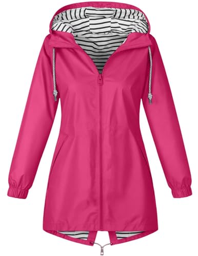Regenjacke Damen Wasserdicht Jacke Regenmantel Leichte Regenjacken Faltbar Dünne Windbreaker Wanderjacke Blouson Jacken Outdoorjacke Übergangsjacke mit Kapuze Softshelljacke Regenponcho Regen Mäntel von CSYX