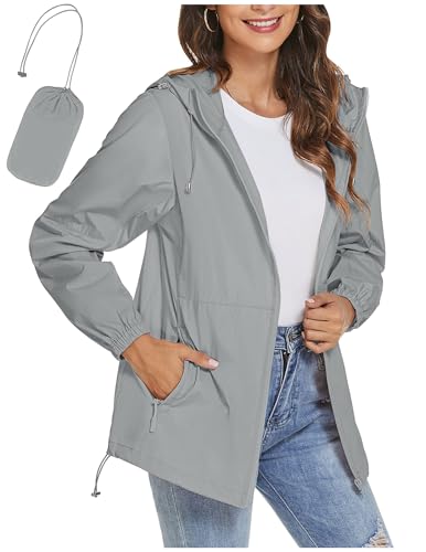 Regenjacke Damen Wasserdicht Jacke Regenmantel Leichte Regenjacken Faltbar Dünne Windbreaker Wanderjacke Blouson Jacken Regenponcho Outdoorjacke Packbar Übergangsjacke mit Kapuze Softshelljacke Regen von CSYX