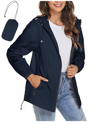 Regenjacke Damen Wasserdicht Jacke Regenmantel Leichte Regenjacken Faltbar Dünne Windbreaker Wanderjacke Blouson Jacken Regenponcho Outdoorjacke Packbar Übergangsjacke mit Kapuze Softshelljacke Regen von CSYX
