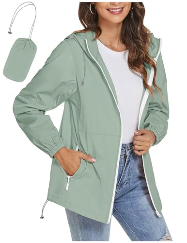 Regenjacke Damen Wasserdicht Jacke Regenmantel Leichte Regenjacken Faltbar Dünne Windbreaker Wanderjacke Blouson Jacken Regenponcho Outdoorjacke Packbar Übergangsjacke mit Kapuze Softshelljacke Regen von CSYX