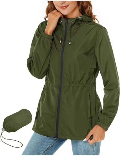 Regenjacke Damen Wasserdicht Jacke Regenmantel Leichte Regenjacken Faltbar Windbreaker Wanderjacke Blouson Jacken Regenponcho Outdoorjacke Packbar Übergangsjacke mit Kapuze Windjacke Softshelljacke von CSYX