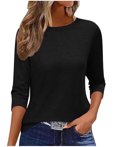 Shirt 3/4 Arm Damen Tshirt Sommer Pullover Basic Tops Casual Oberteile Rundhals T-Shirt Oversize T Shirt Lässig Bluse T Shirts Einfarbig Tank Top Sweatshirt Laufshirt Tunika Kleidung Outfit Blusen von CSYX