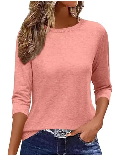 Shirt 3/4 Arm Damen Tshirt Sommer Pullover Basic Tops Casual Oberteile Rundhals T-Shirt Oversize T Shirt Lässig Bluse T Shirts Einfarbig Tank Top Sweatshirt Laufshirt Tunika Kleidung Outfit Blusen von CSYX