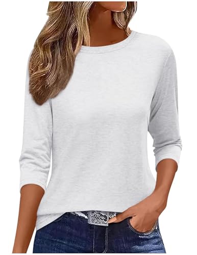 Shirt 3/4 Arm Damen Tshirt Sommer Pullover Basic Tops Casual Oberteile Rundhals T-Shirt Oversize T Shirt Lässig Bluse T Shirts Einfarbig Tank Top Sweatshirt Laufshirt Tunika Kleidung Outfit Blusen von CSYX