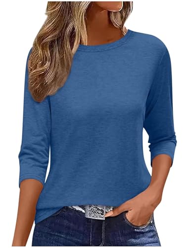 Shirt 3/4 Arm Damen Tshirt Sommer Pullover Basic Tops Casual Oberteile Rundhals T-Shirt Oversize T Shirt Lässig Bluse T Shirts Einfarbig Tank Top Sweatshirt Laufshirt Tunika Kleidung Outfit Blusen von CSYX