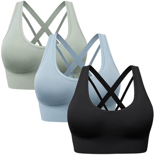 Sport BH Damen Ohne Bügel Bustier Klassische BHS Sportunterwäsche 1er 2er 3er Pack Push Up BH Set Große Brüste Starker Halt Schlaf BHS Gepolstert Bequemer Unterwäsche für Yoga Fitness Joggen Outdoor von CSYX