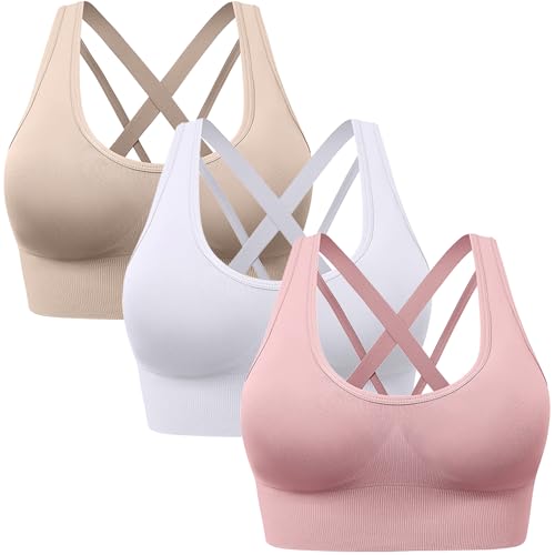 Sport BH Damen Ohne Bügel Bustier Klassische BHS Sportunterwäsche 1er 2er 3er Pack Push Up BH Set Große Brüste Starker Halt Schlaf BHS Gepolstert Bequemer Unterwäsche für Yoga Fitness Joggen Outdoor von CSYX