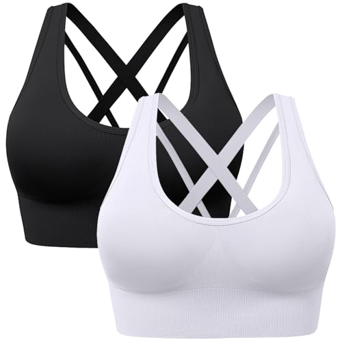 Sport BH Damen Ohne Bügel Bustier Klassische BHS Sportunterwäsche 1er 2er 3er Pack Push Up BH Set Große Brüste Starker Halt Schlaf BHS Gepolstert Bequemer Unterwäsche für Yoga Fitness Joggen Outdoor von CSYX