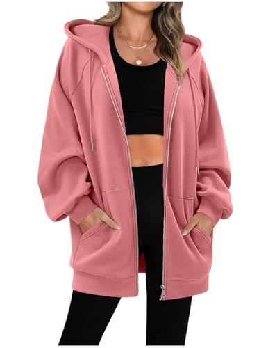 Sweatjacke Damen mit Kapuze Dünne Fleecejacke Kapuzenpullover Zipper Hoodie Lange Jacke Leicht Übergangsjacke Elegant Einfarbig Kapuzenjacke mit Taschen Strickjacke Casual Sweatshirt Locker Pullover von CSYX