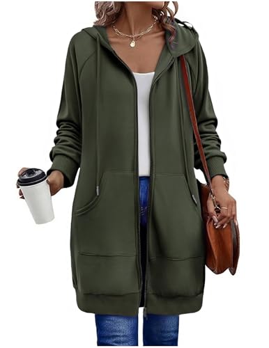 Sweatjacke Damen mit Kapuze Fleecejacke Zipper Hoodie Lange Jacke Leicht Übergangsjacke Elegant Einfarbig Kapuzenjacke mit Taschen Strickjacke Sweatshirt Locker Sportjacke Trainingsjacke Pullover von CSYX