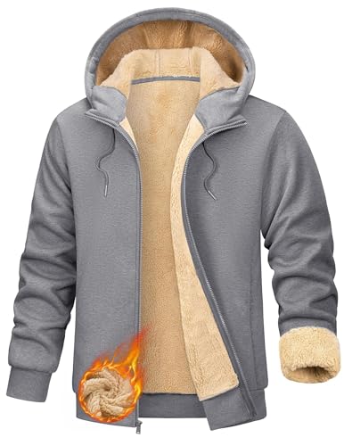 Sweatjacke Herren Outdoor Fleecejacke Warm Gefüttert Winter Kapuzenjacke Zipper Hoodie Kapuzenpullover Casual Sweatshirt mit Kapuze Winterjacke Jogging Teddyfleece Jacken Pullover mit Taschen von CSYX