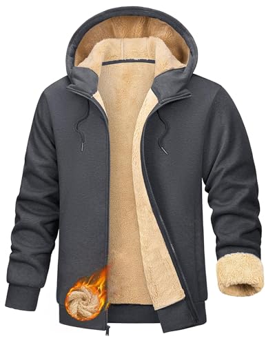 Sweatjacke Herren Outdoor Fleecejacke Warm Gefüttert Winter Kapuzenjacke Zipper Hoodie Kapuzenpullover Casual Sweatshirt mit Kapuze Winterjacke Jogging Teddyfleece Jacken Pullover mit Taschen von CSYX