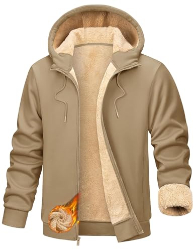 Sweatjacke Herren Outdoor Fleecejacke Warm Gefüttert Winter Kapuzenjacke Zipper Hoodie Kapuzenpullover Casual Sweatshirt mit Kapuze Winterjacke Jogging Teddyfleece Jacken Pullover mit Taschen von CSYX