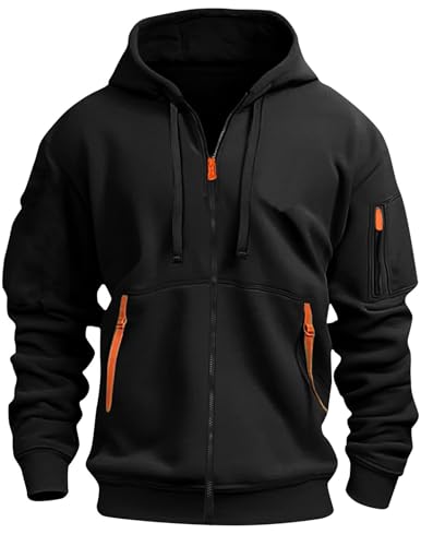 Sweatjacke Herren mit Kapuze Zip Hoodie Einfarbig Kapuzenjacke Oversized Sweatshirt Jacke Reißverschluss Outdoor Kapuzenpullover Softshelljacken Wärme Winterjacke Blouson Übergangsjacke Wanderjacke von CSYX