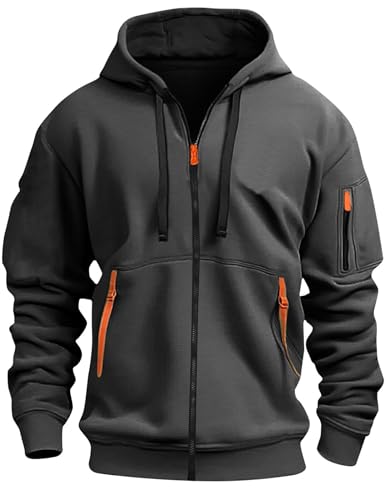 Sweatjacke Herren mit Kapuze Zip Hoodie Einfarbig Kapuzenjacke Oversized Sweatshirt Jacke Reißverschluss Outdoor Kapuzenpullover Softshelljacken Wärme Winterjacke Blouson Übergangsjacke Wanderjacke von CSYX