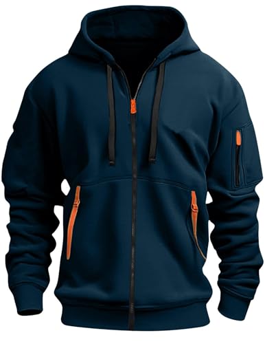 Sweatjacke Herren mit Kapuze Zip Hoodie Einfarbig Kapuzenjacke Oversized Sweatshirt Jacke Reißverschluss Outdoor Kapuzenpullover Softshelljacken Wärme Winterjacke Blouson Übergangsjacke Wanderjacke von CSYX