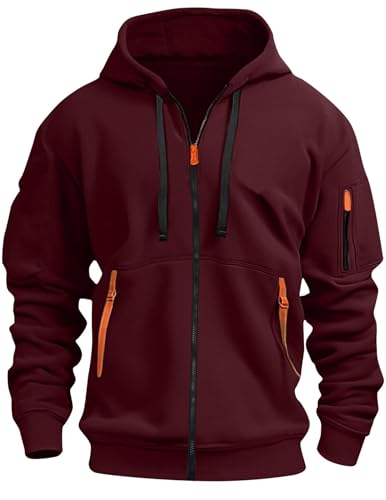 Sweatjacke Herren mit Kapuze Zip Hoodie Einfarbig Kapuzenjacke Oversized Sweatshirt Jacke Reißverschluss Outdoor Kapuzenpullover Softshelljacken Wärme Winterjacke Blouson Übergangsjacke Wanderjacke von CSYX