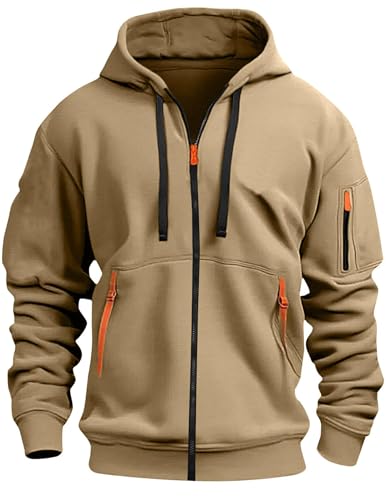 Sweatjacke Herren mit Kapuze Zip Hoodie Einfarbig Kapuzenjacke Oversized Sweatshirt Jacke Reißverschluss Outdoor Kapuzenpullover Softshelljacken Wärme Winterjacke Blouson Übergangsjacke Wanderjacke von CSYX