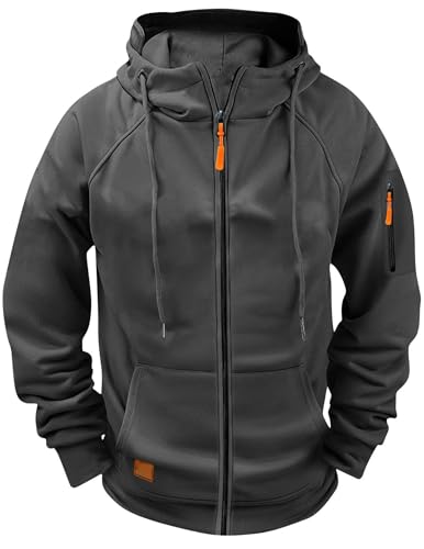 Sweatjacke Herren mit Kapuze Zip Hoodie Kapuzenjacke Oversized Sweatshirt Jacke mit Reißverschluss Outdoor Kapuzenpullover Softshelljacken Wärme Winterjacke Jogging Blouson Übergangsjacke Wanderjacke von CSYX