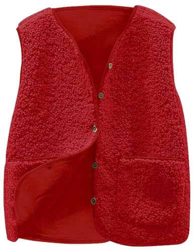 Teddy Fleece Weste Damen Ärmellos Fleecejacke Kurz V-Ausschnitt Fleeceweste Knöpfen Teddyfleece Jacke Locker Westen Winter Wärme Teddyweste Outdoor Winterjacke Plüschweste Übergangsjacke Pelzjacke von CSYX