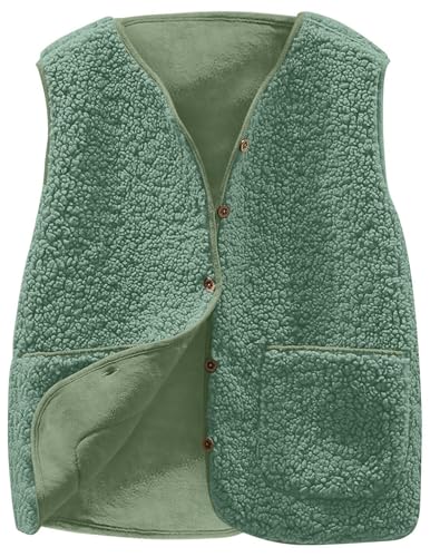 Teddy Fleece Weste Damen Ärmellos Fleecejacke Kurz V-Ausschnitt Fleeceweste Knöpfen Teddyfleece Jacke Locker Westen Winter Wärme Teddyweste Outdoor Winterjacke Plüschweste Übergangsjacke Pelzjacke von CSYX